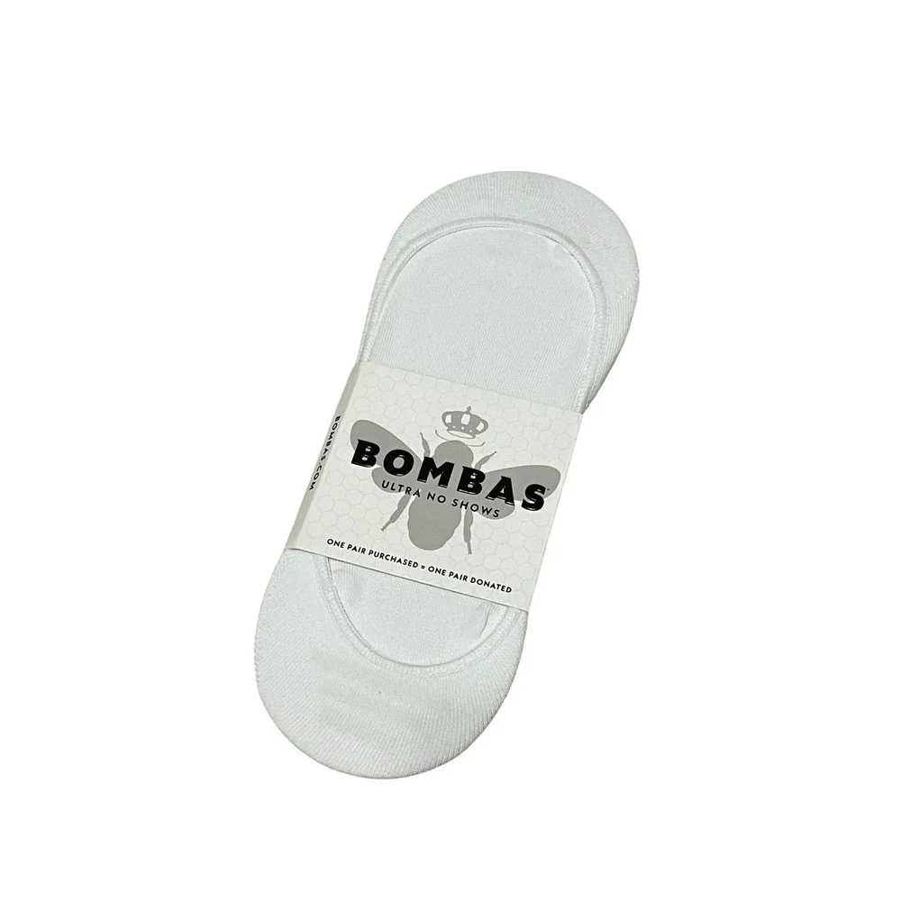 Bombas Ultra No Show Socks White Medium Stay-Put Heel Grip Cotton Blend NWT